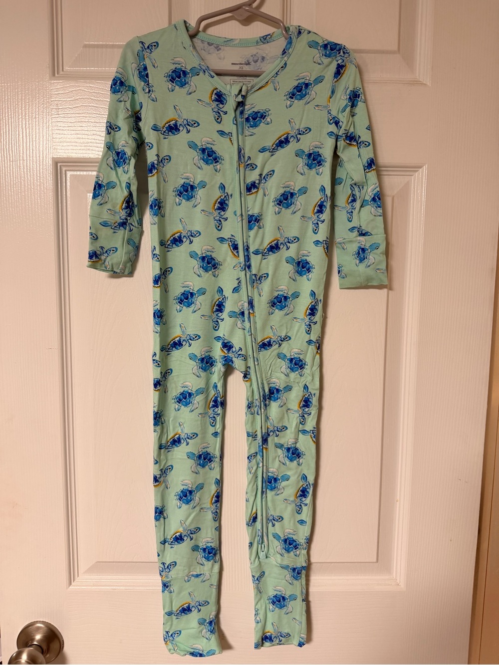 Mint Blue Turtle-Print One-Piece Bamboo Pajamas